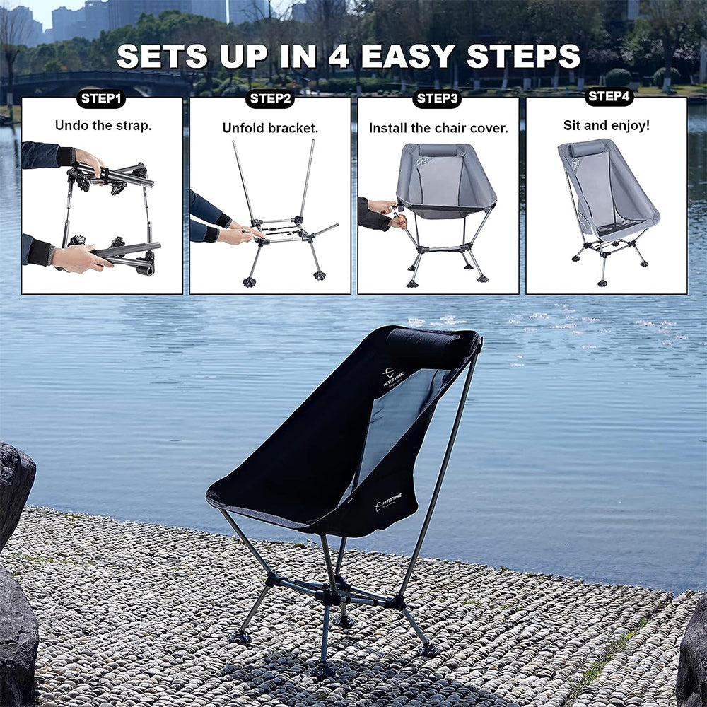 HITORHIKE Camping Chair with Nylon Mesh and Comfortable Headrest Ultralight High Back Folding Camp Chair Portable Compact for Camping, Hiking, Backpacking, Picnic, Festival, Family Road Trip