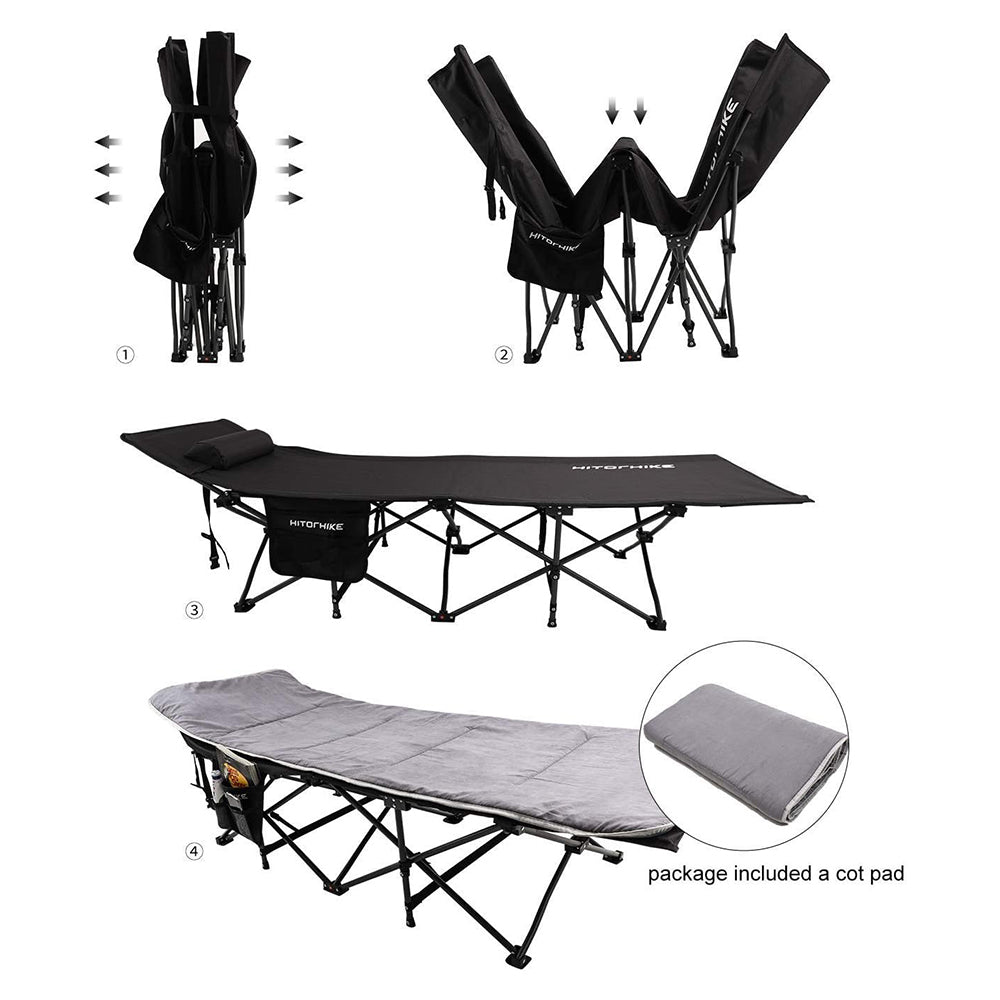 HITORHIKE Camping Cot with Cot Pad Compact Folding Cot Bed for Outdoor Backpacking Camping Cot Bed High-Profile Compact Bed with Carry Bag