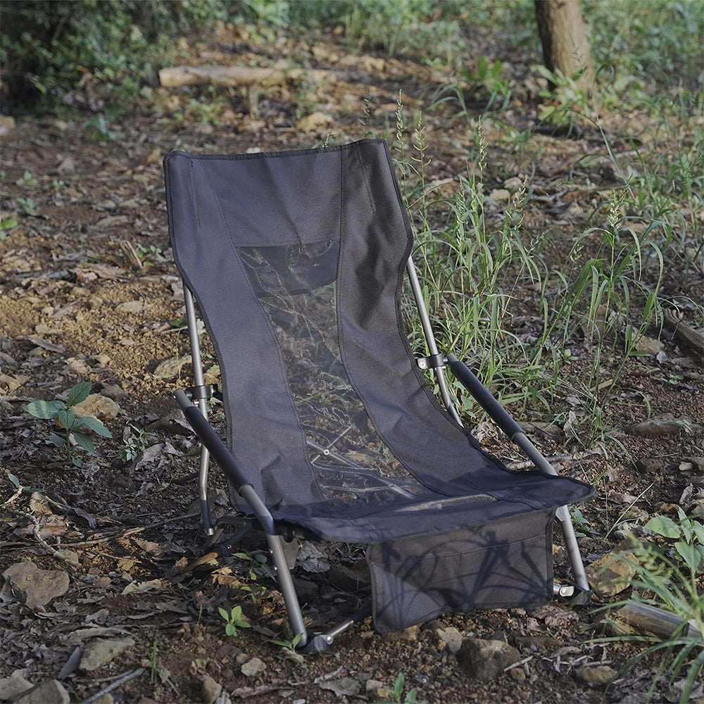 HITORHIKE Low Sling Beach Camping Concert Folding Chair with Armrests and Breathable Nylon Mesh Back Compact and Sturdy Chair