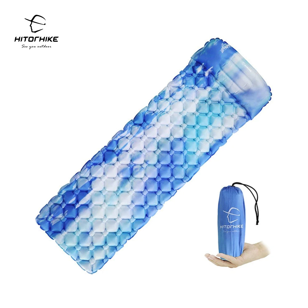 Hitorhike Inflatable mattress Cushion Sleeping Bag Mat Fast Filling Air Moistureproof Camping beach Mat With Pillow Sleeping Pad