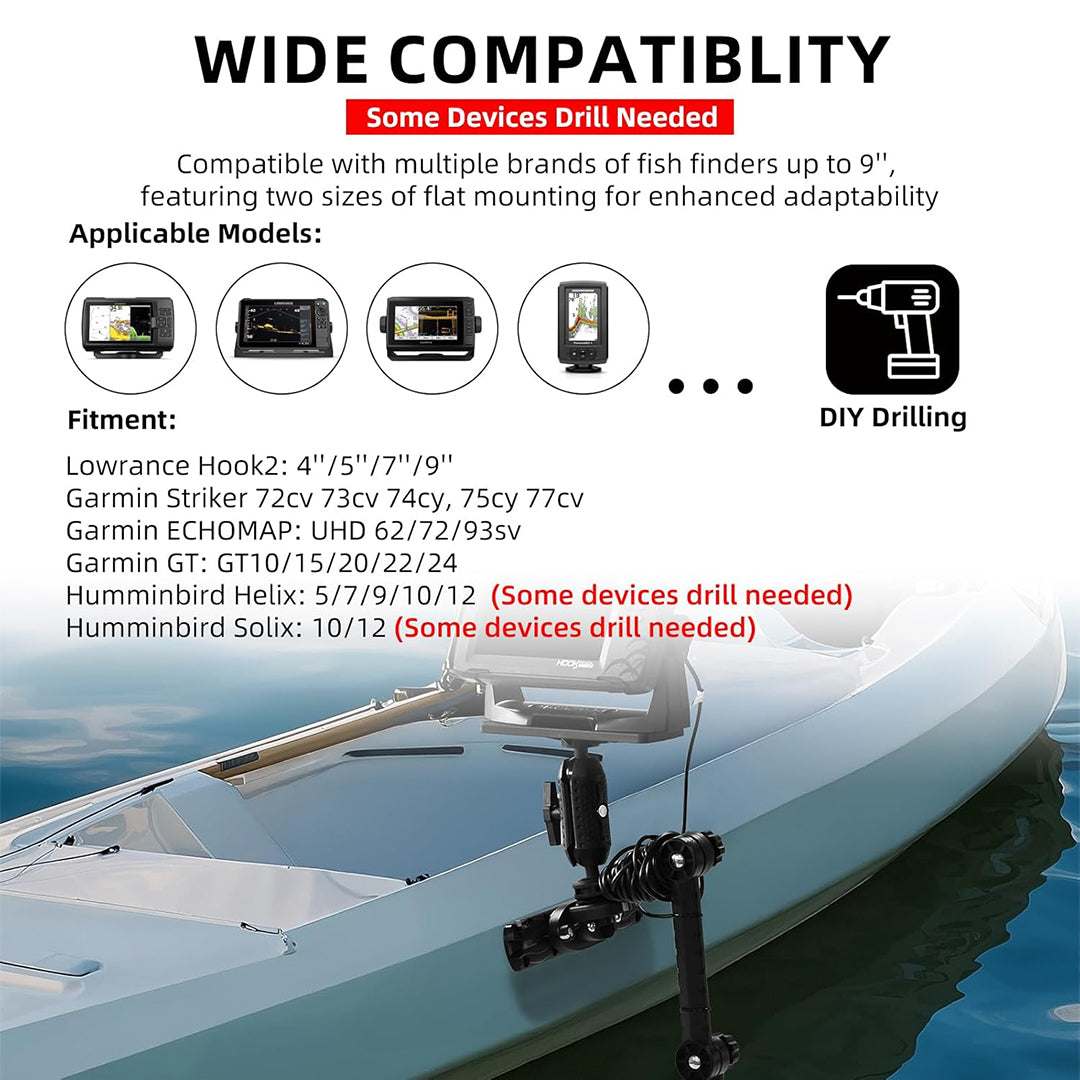 HITORHIKE Universal Fish Finder Side Track Mount Base Pro Max Set for Kayak(with Arms and Track)