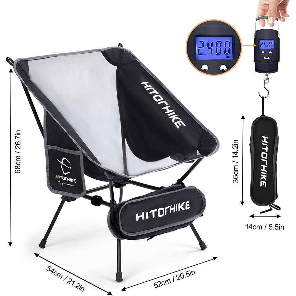HITORHIKE Camping Chair Backpack Camping Folding Chair Breathable Mesh Structure Aluminum Frame with 2 Side Pockets Camping Chair Compact Ultralight Carrying Bag