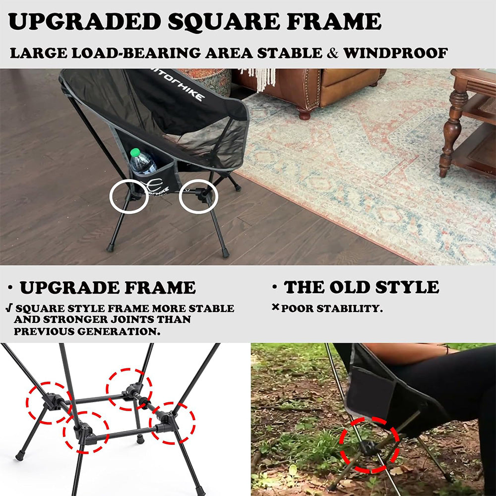 HITORHIKE Camping Chair Backpack Camping Folding Chair Breathable Mesh Structure Aluminum Frame with 2 Side Pockets Camping Chair Compact Ultralight Carrying Bag