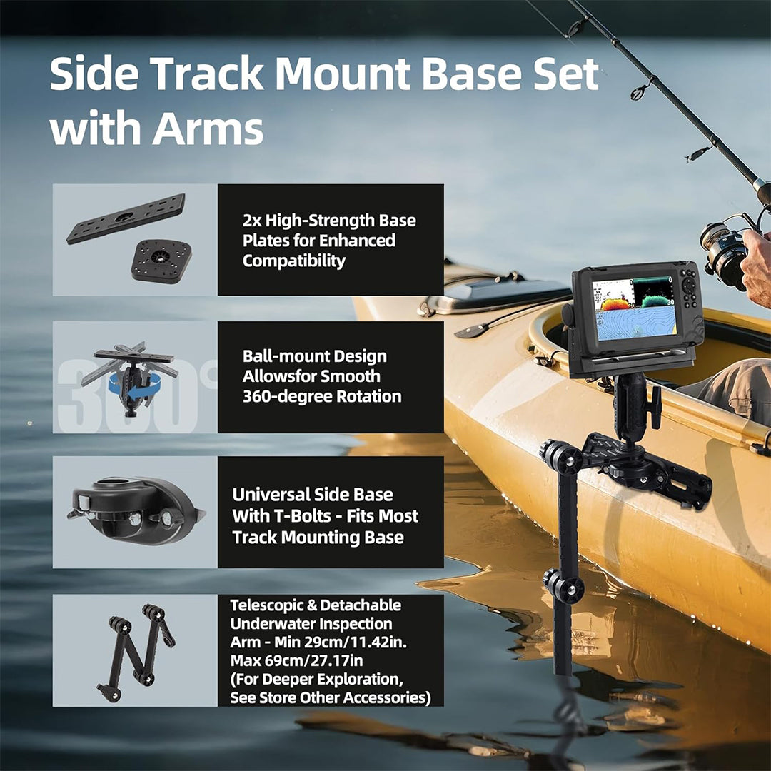 HITORHIKE Universal Fish Finder Side Track Mount Base Pro Max Set for Kayak(with Arms and Track)