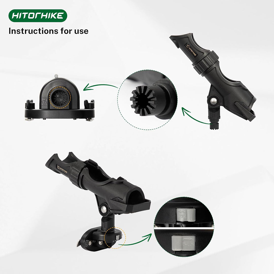 HITORHIKE Fishing Rod Holder Universal Fit Kit Allows for 360-degree Adjustment Kayak Fishing Boat Powerlock Rod Holder