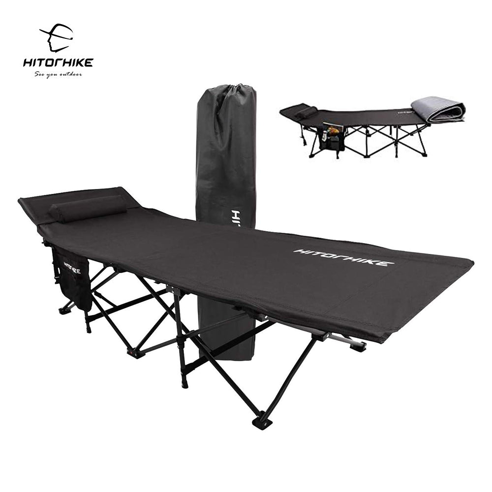 HITORHIKE Camping Cot with Cot Pad Compact Folding Cot Bed for Outdoor Backpacking Camping Cot Bed High-Profile Compact Bed with Carry Bag