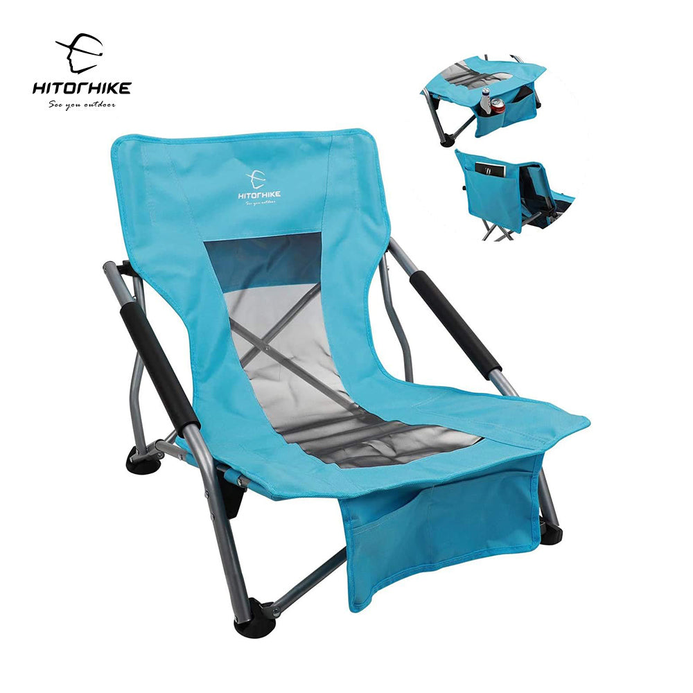 HITORHIKE Low Sling Beach Camping Concert Folding Chair with Armrests and Breathable Nylon Mesh Back Compact and Sturdy Chair