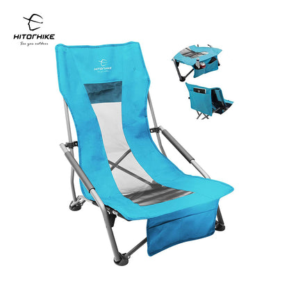 HITORHIKE Low Sling Beach Camping Concert Folding Chair with Armrests and Breathable Nylon Mesh Back Compact and Sturdy Chair