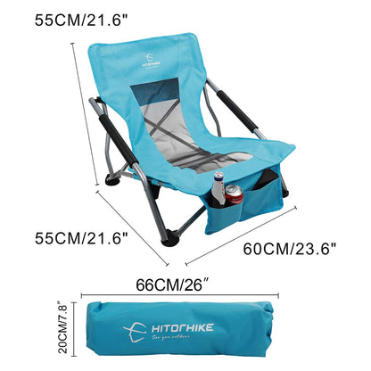 HITORHIKE Low Sling Beach Camping Concert Folding Chair with Armrests and Breathable Nylon Mesh Back Compact and Sturdy Chair