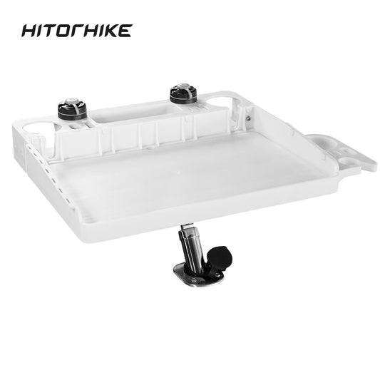 HITORHIKE Boat Cutting Board Bait Table with Stainless Steel Arm, Single Rod Holder, 360° Rotating Surface, Knife & Plier Slots, Drain Channel – Fish Cleaning & Fillet Station for Boats & Grills