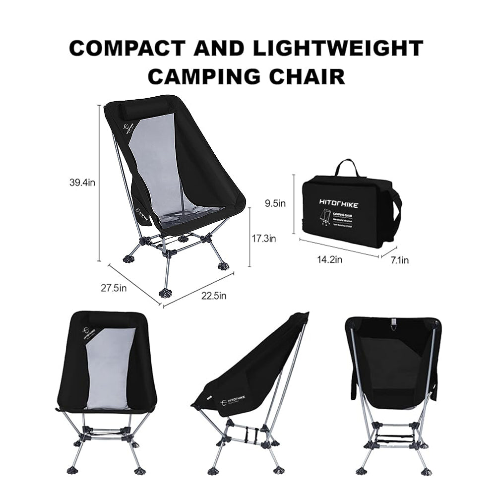 HITORHIKE Camping Chair with Nylon Mesh and Comfortable Headrest Ultralight High Back Folding Camp Chair Portable Compact for Camping, Hiking, Backpacking, Picnic, Festival, Family Road Trip