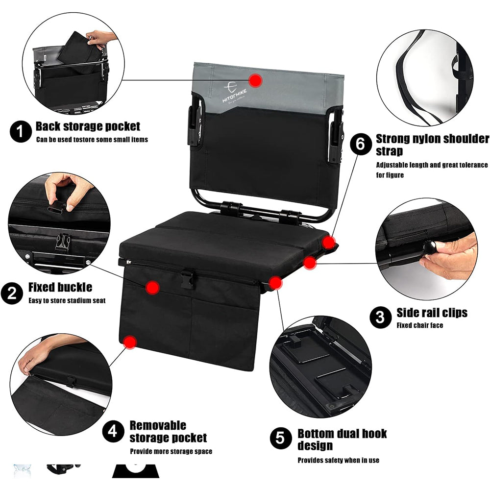 HITORHIKE Stadium Seat for Bleachers with Back Support and Cushion Includes Shoulder Strap Foldable Stadium Seat Chairs for Sports Games Outdoor Concerts and Camping Activities