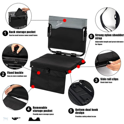 HITORHIKE Stadium Seat for Bleachers with Back Support and Cushion Includes Shoulder Strap Foldable Stadium Seat Chairs for Sports Games Outdoor Concerts and Camping Activities