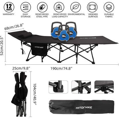 HITORHIKE Camping Cot with Cot Pad Compact Folding Cot Bed for Outdoor Backpacking Camping Cot Bed High-Profile Compact Bed with Carry Bag