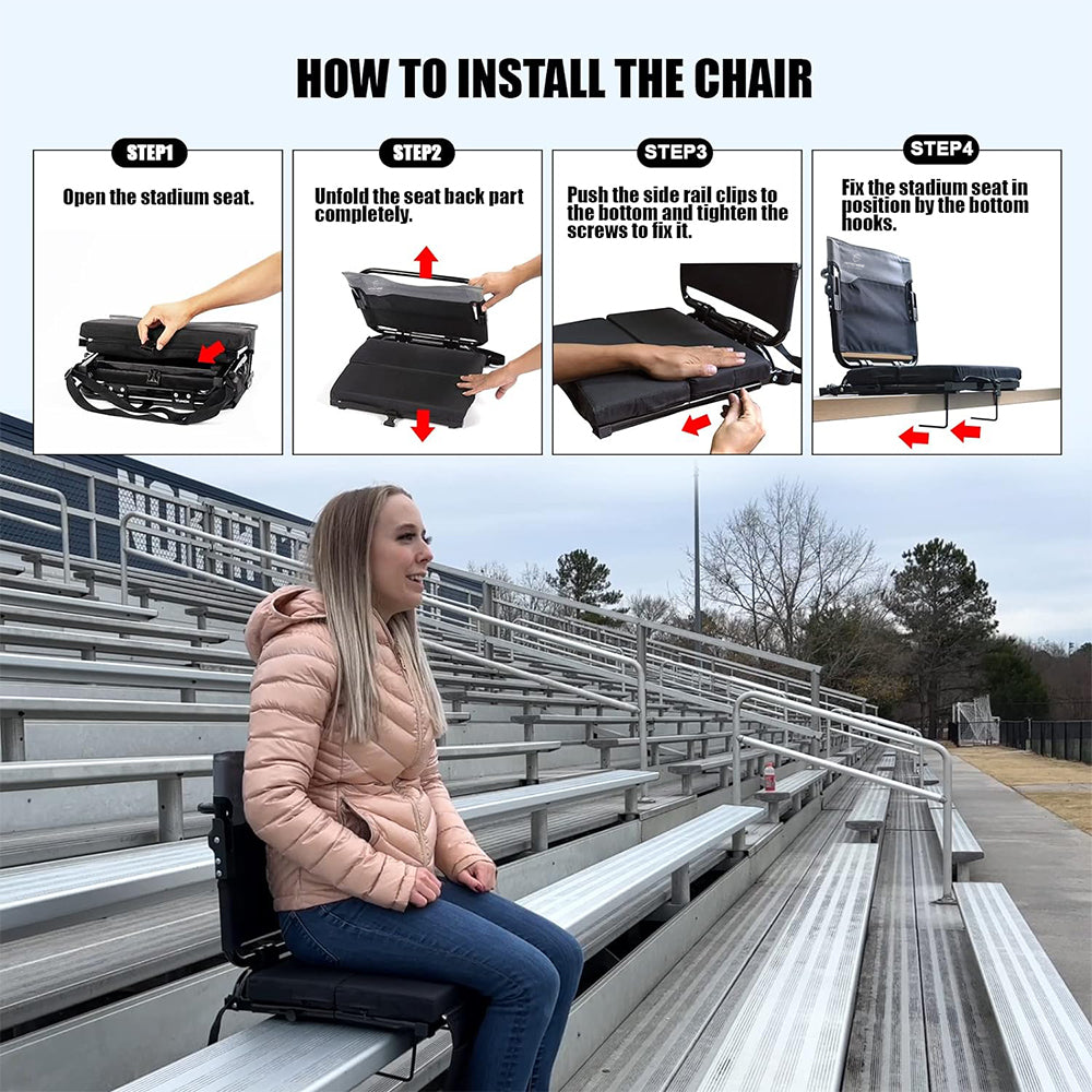 Stadium Seat Bleacher Cushion Light Weight & Portable Black Sports Chair