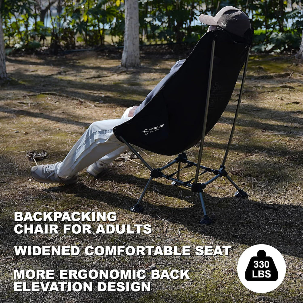 HITORHIKE Camping Chair with Nylon Mesh and Comfortable Headrest Ultralight High Back Folding Camp Chair Portable Compact for Camping, Hiking, Backpacking, Picnic, Festival, Family Road Trip