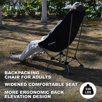 HITORHIKE Camping Chair with Nylon Mesh and Comfortable Headrest Ultralight High Back Folding Camp Chair Portable Compact for Camping, Hiking, Backpacking, Picnic, Festival, Family Road Trip