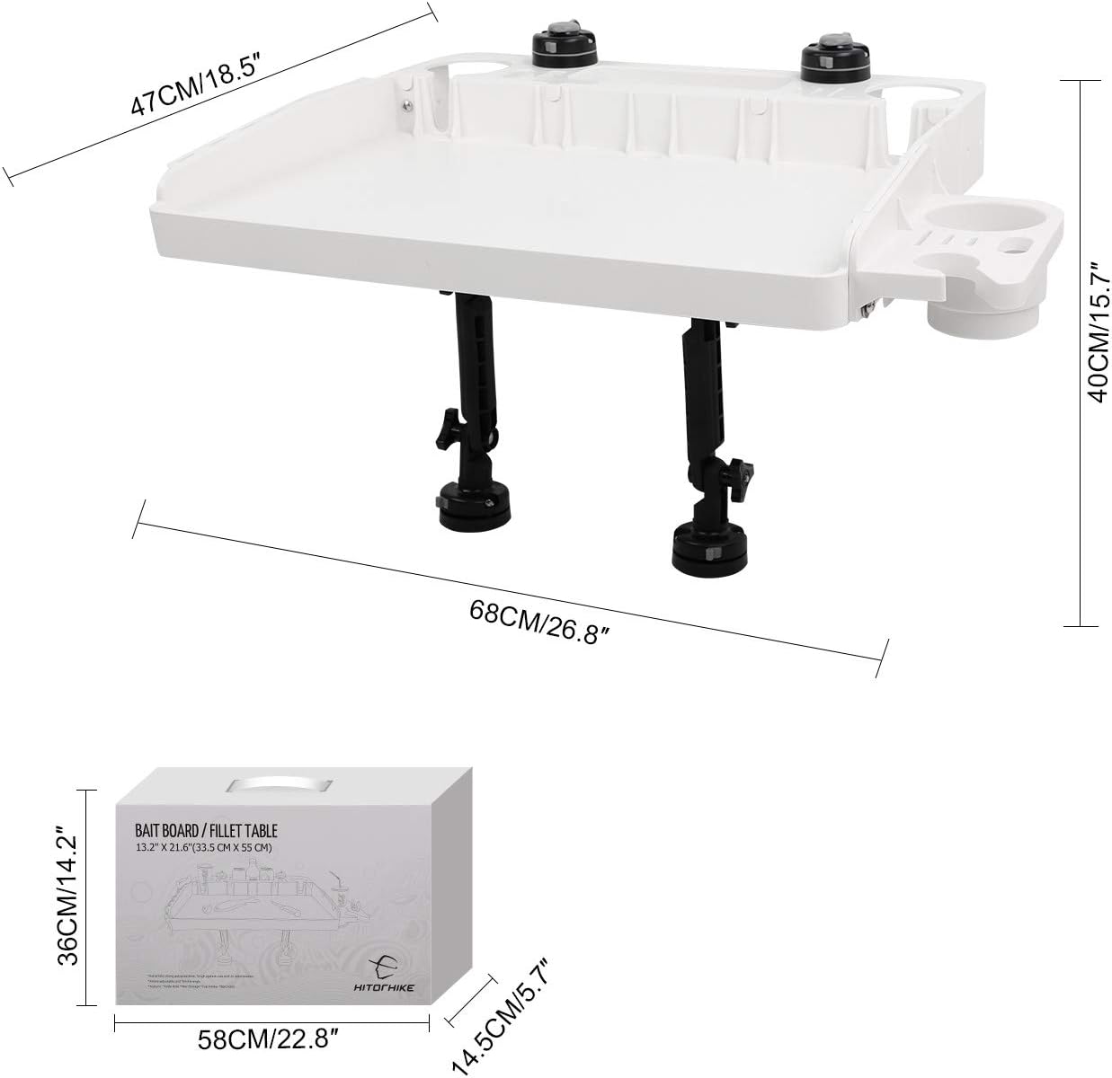 HITORHIKE Bait Board Set with Mounts and Extenders White Cutting Board 26.8"(L) X 18.5"(W) Filet Table