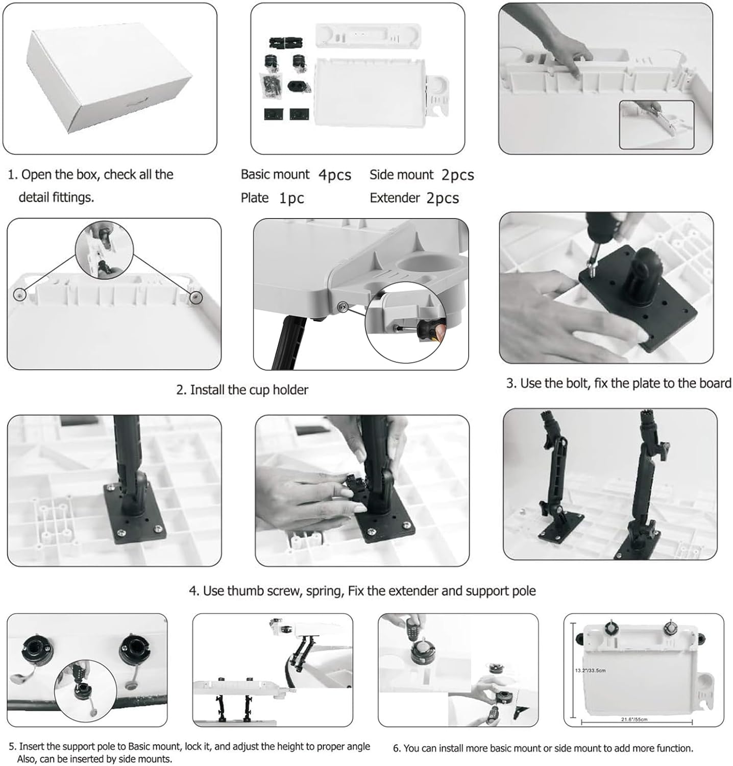 HITORHIKE Bait Board Set with Mounts and Extenders White Cutting Board 26.8"(L) X 18.5"(W) Filet Table