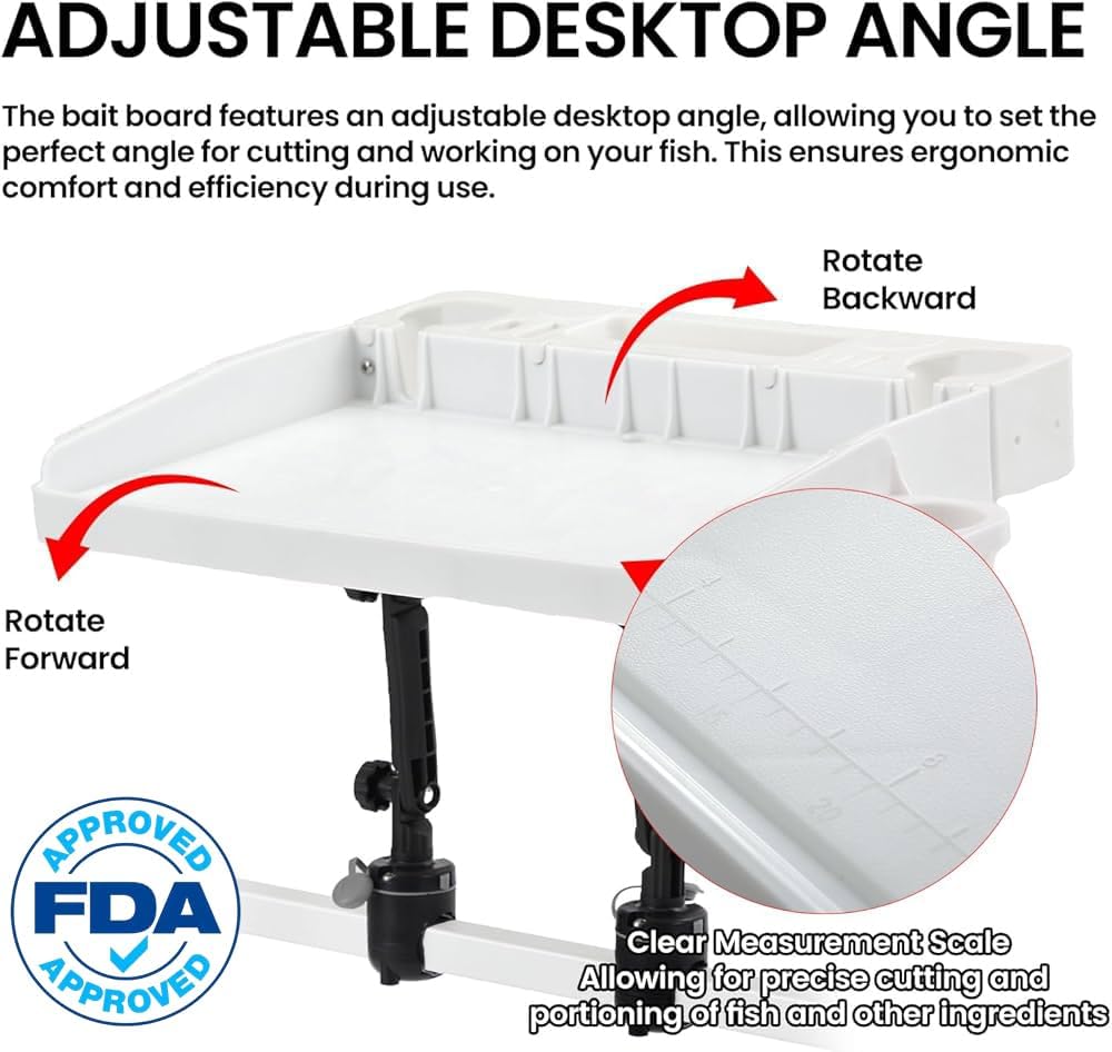 HITORHIKE Bait Board Set with Mounts & Extenders – White Cutting Board for Bass, Center Console, Pontoon Boats – Great for Fishing, Filleting, Outdoor Cooking