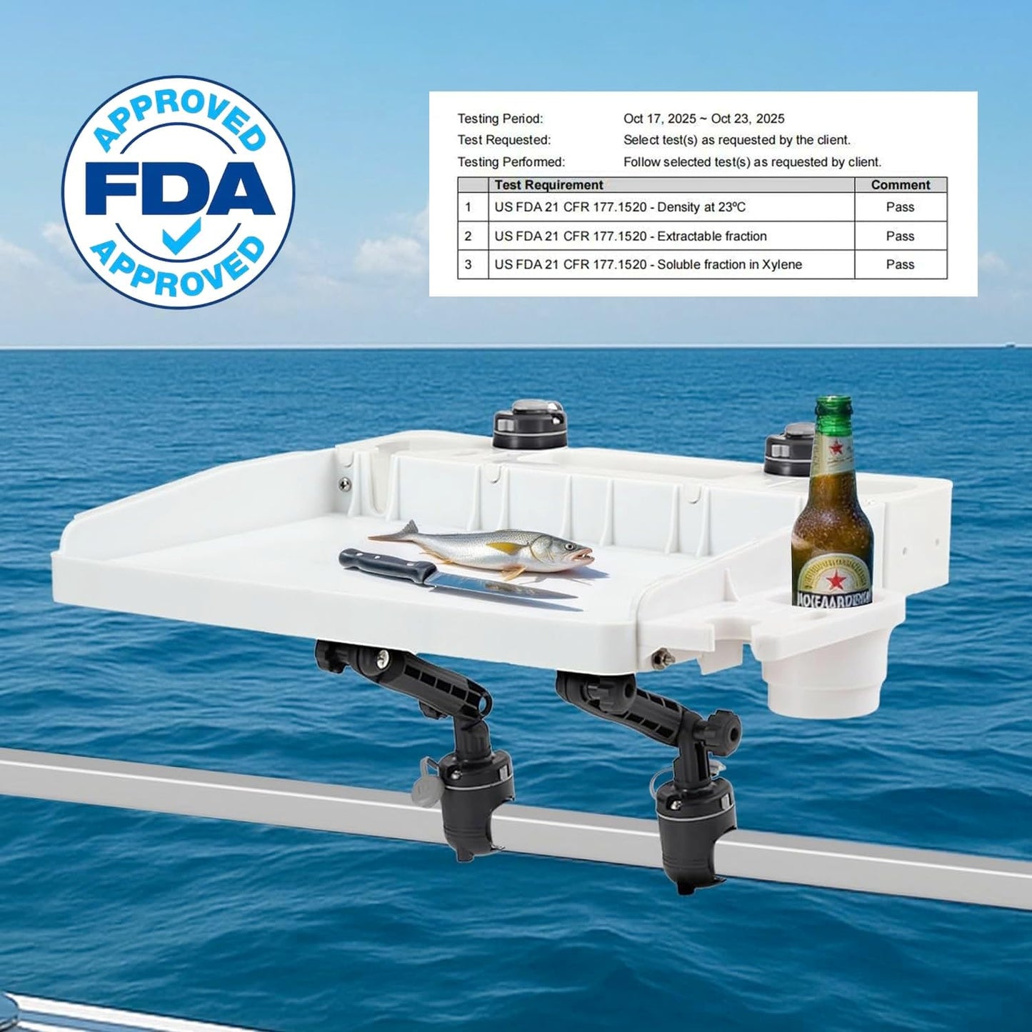 HITORHIKE Bait Board Set with Mounts & Extenders – White Cutting Board for Bass, Center Console, Pontoon Boats – Great for Fishing, Filleting, Outdoor Cooking