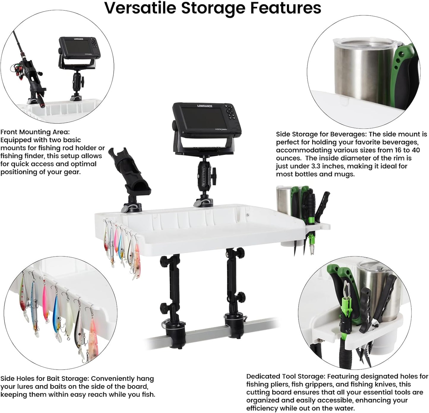 HITORHIKE Bait Board Set with Mounts & Extenders – White Cutting Board for Bass, Center Console, Pontoon Boats – Great for Fishing, Filleting, Outdoor Cooking