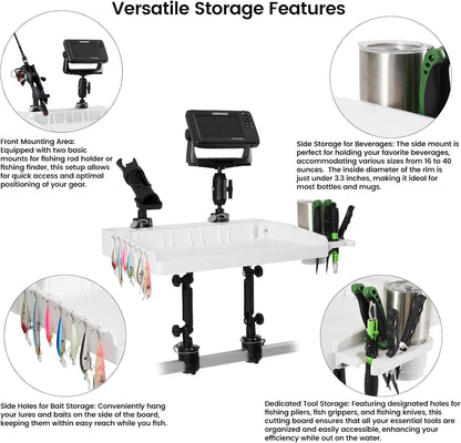 HITORHIKE Bait Board Set with Mounts & Extenders – White Cutting Board for Bass, Center Console, Pontoon Boats – Great for Fishing, Filleting, Outdoor Cooking