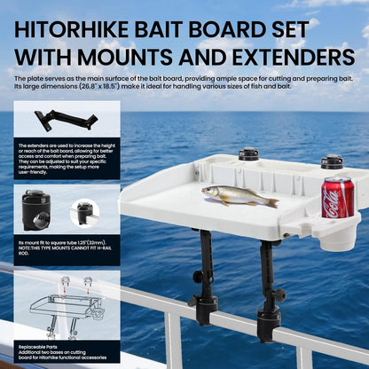 HITORHIKE Bait Board Set with Mounts & Extenders – White Cutting Board for Bass, Center Console, Pontoon Boats – Great for Fishing, Filleting, Outdoor Cooking