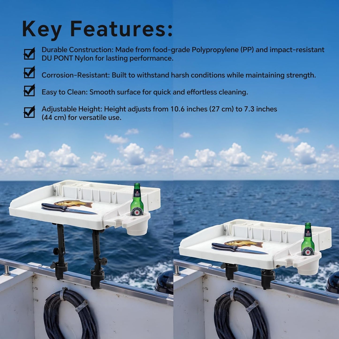 HITORHIKE Bait Board Set with Mounts & Extenders – White Cutting Board for Bass, Center Console, Pontoon Boats – Great for Fishing, Filleting, Outdoor Cooking