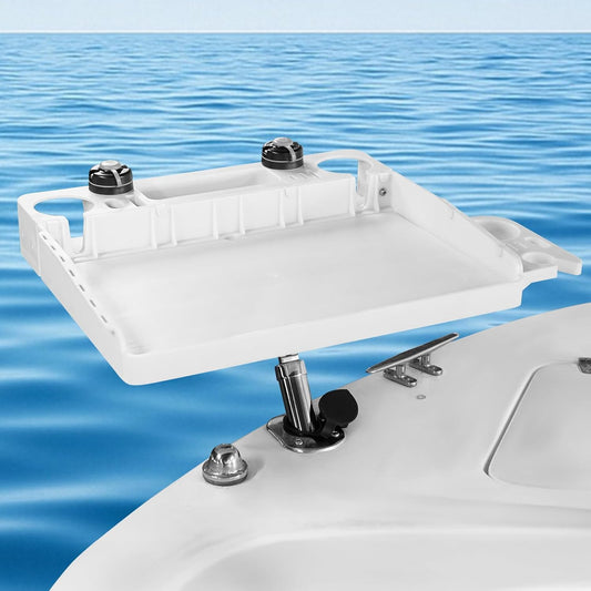 HITORHIKE Boat Cutting Board Bait Table with Stainless Steel Arm, Single Rod Holder, 360° Rotating Surface, Knife & Plier Slots, Drain Channel – Fish Cleaning & Fillet Station for Boats & Grills