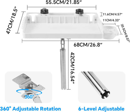 HITORHIKE Boat Cutting Board Bait Table with Stainless Steel Arm, Single Rod Holder, 360° Rotating Surface, Knife & Plier Slots, Drain Channel – Fish Cleaning & Fillet Station for Boats & Grills