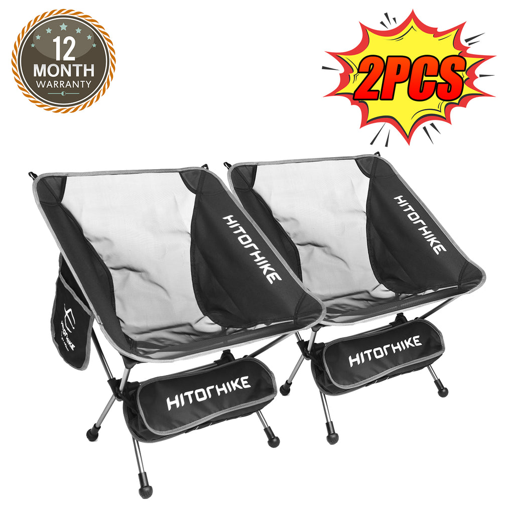 Hitorhike Camping Chair Breathable Mesh Construction 2 Side Pockets Aluminum Frame Camp Chair with Carry Bag 2PCS