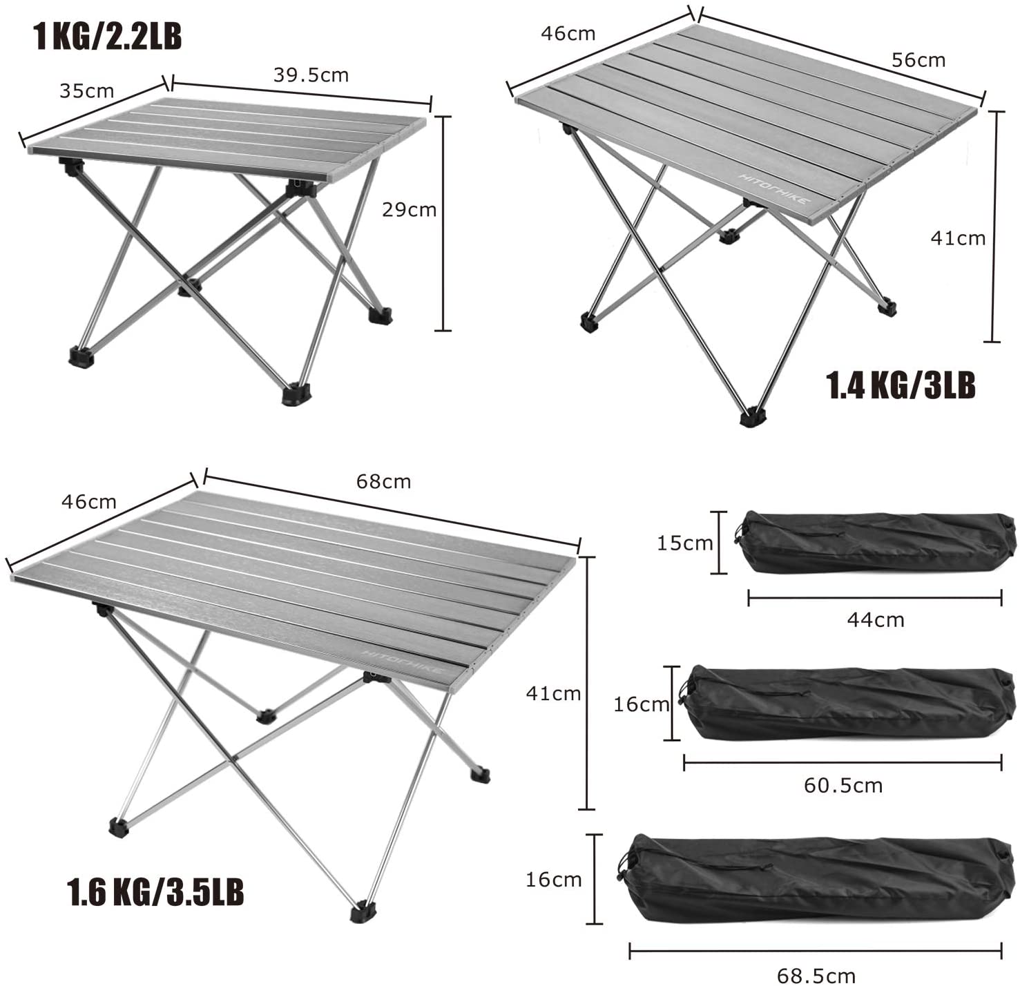 Hitorhike Camping Tables with Aluminum Table Top Ultralight Camp Table with Carry Bag