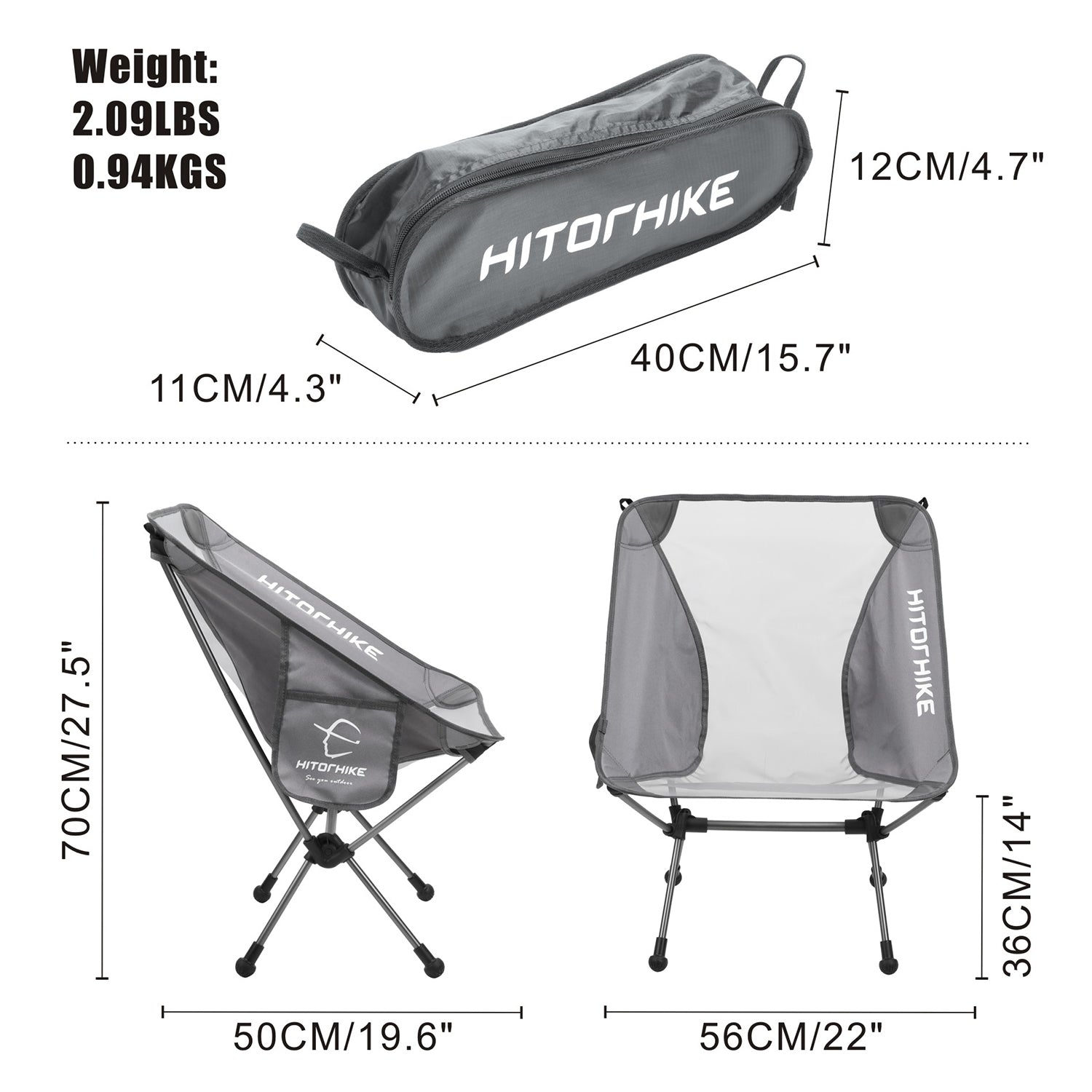 Hitorhike Camping Chair Breathable Mesh Construction 2 Side Pockets Aluminum Frame Camp Chair with Carry Bag 1PCS