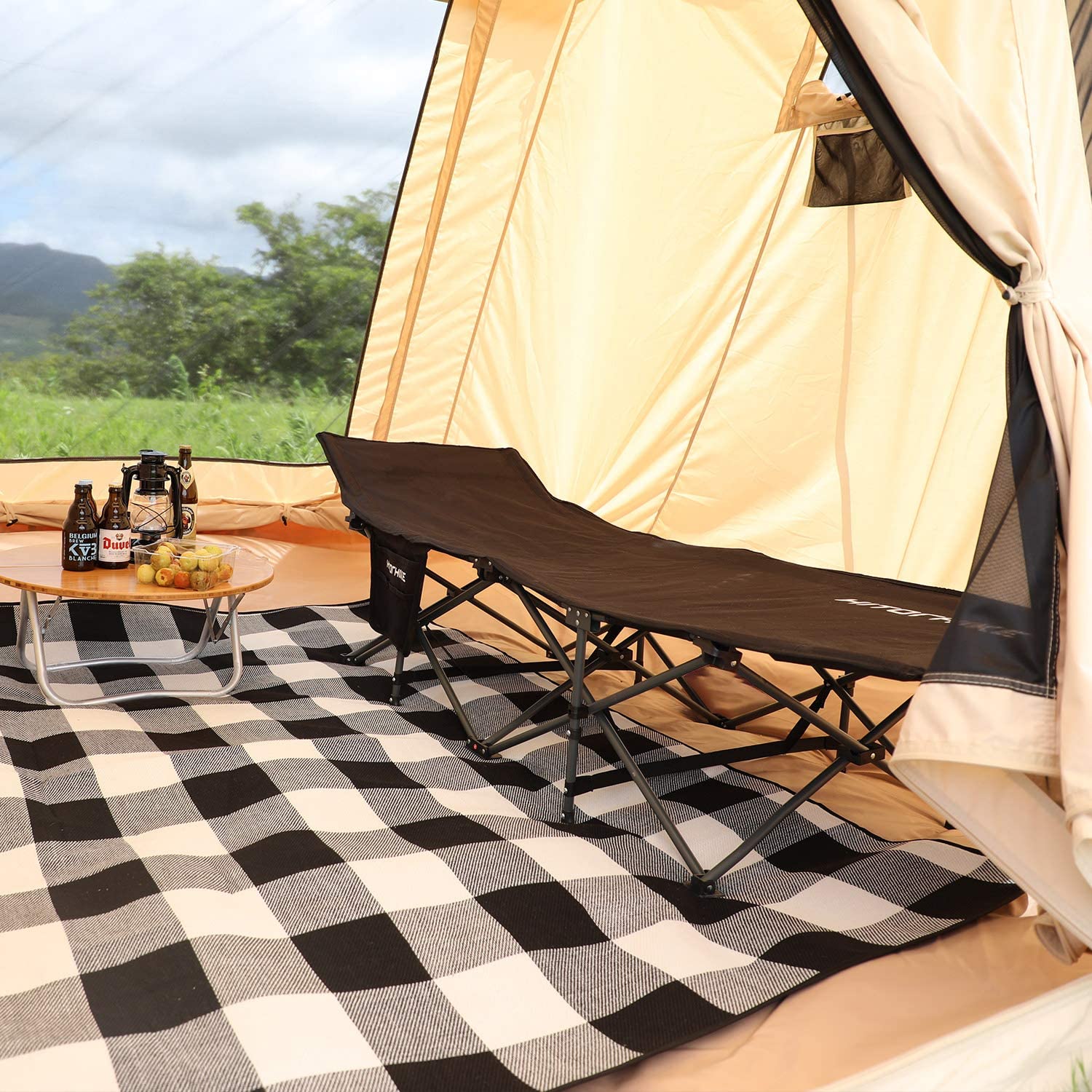 HITORHIKE Camping Cot with Cot Pad Compact Folding Cot Bed for Outdoor Backpacking Camping Cot Bed High-Profile Compact Bed with Carry Bag