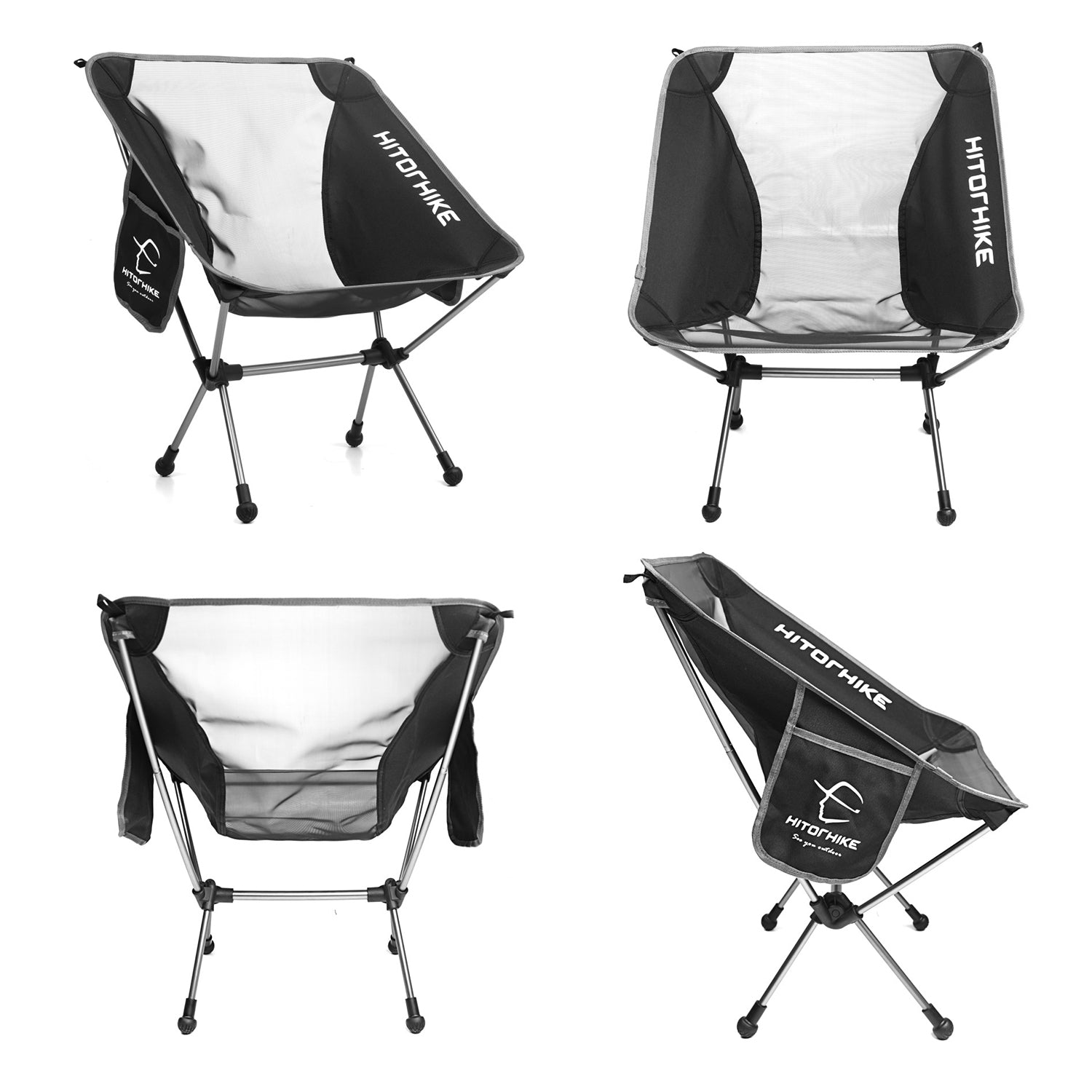 Hitorhike Camping Chair Breathable Mesh Construction 2 Side Pockets Aluminum Frame Camp Chair with Carry Bag 2PCS