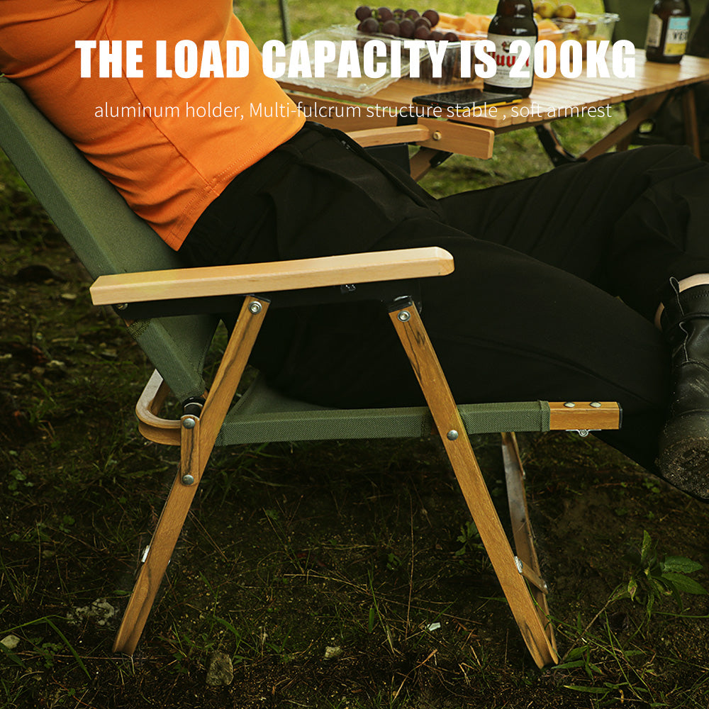 Hitorhike outdoor glamping furniture portable wood grain aluminum folding camping chair with beech armrest