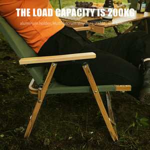 Hitorhike outdoor glamping furniture portable wood grain aluminum folding camping chair with beech armrest