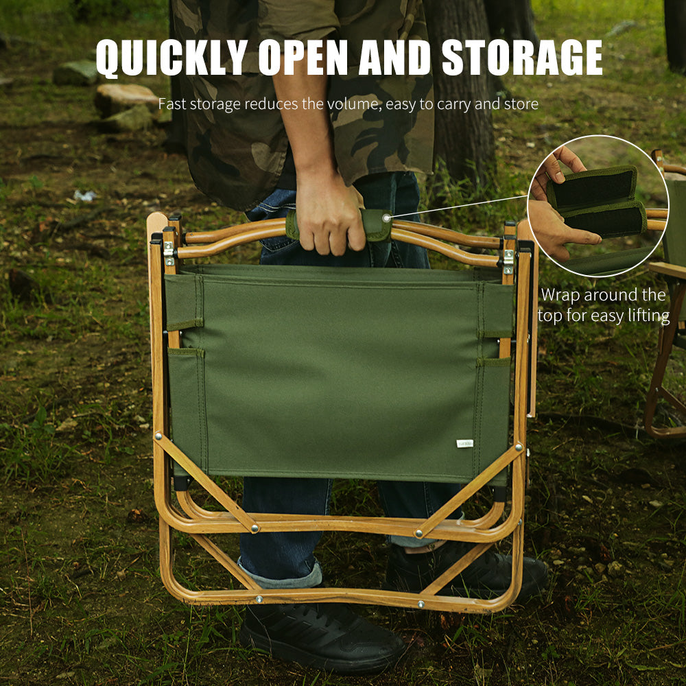 Hitorhike outdoor glamping furniture portable wood grain aluminum folding camping chair with beech armrest