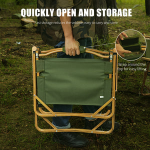 Hitorhike outdoor glamping furniture portable wood grain aluminum folding camping chair with beech armrest