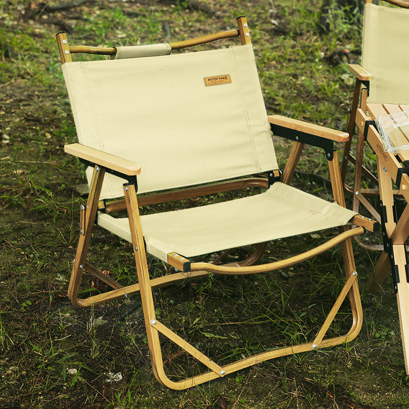 Hitorhike outdoor glamping furniture portable wood grain aluminum folding camping chair with beech armrest