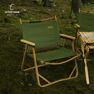 Hitorhike outdoor glamping furniture portable wood grain aluminum folding camping chair with beech armrest