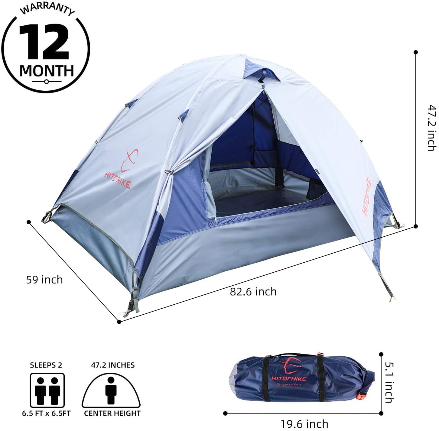 HITORHIKE Camping Tent 2 Person Tent Double Layer Ultralight Waterproof Wind Proof Anti-UV Family Tent Backpacking Tent for Camping, Hiking, Outdoor Festivals, Offroad Trip